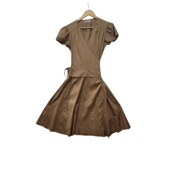 Calypso Christiane Celle Gold Brown 100% Silk Wrap Dress Size Small USA Made - Picture 10 of 10